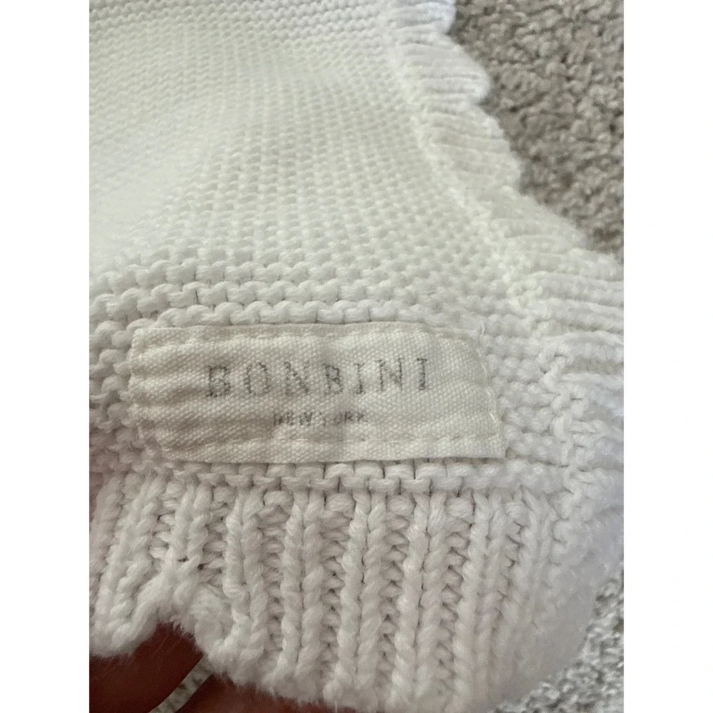 Bonbini New York White Cotton Knit Baby Blanket Yellow Tulip Embroidered Scallop